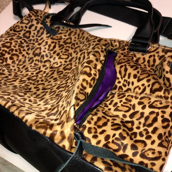 Aimee Kestenberg Tamitha Satchel Leopard Calf Hair Genuine Leather Purse - Picture 10 of 16